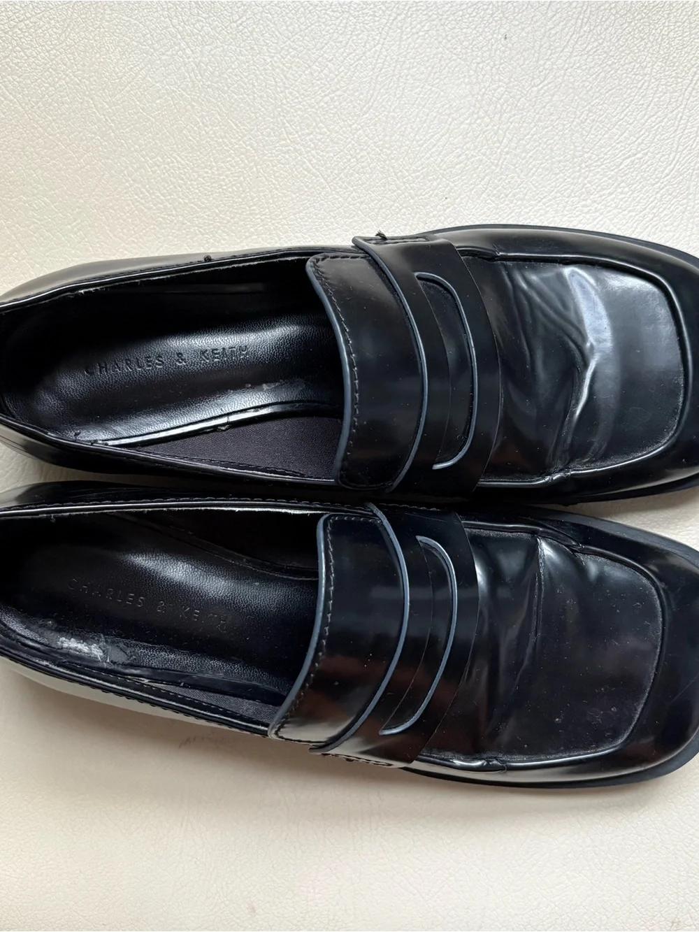 Charles & Keith Black Square Toe Loafers
